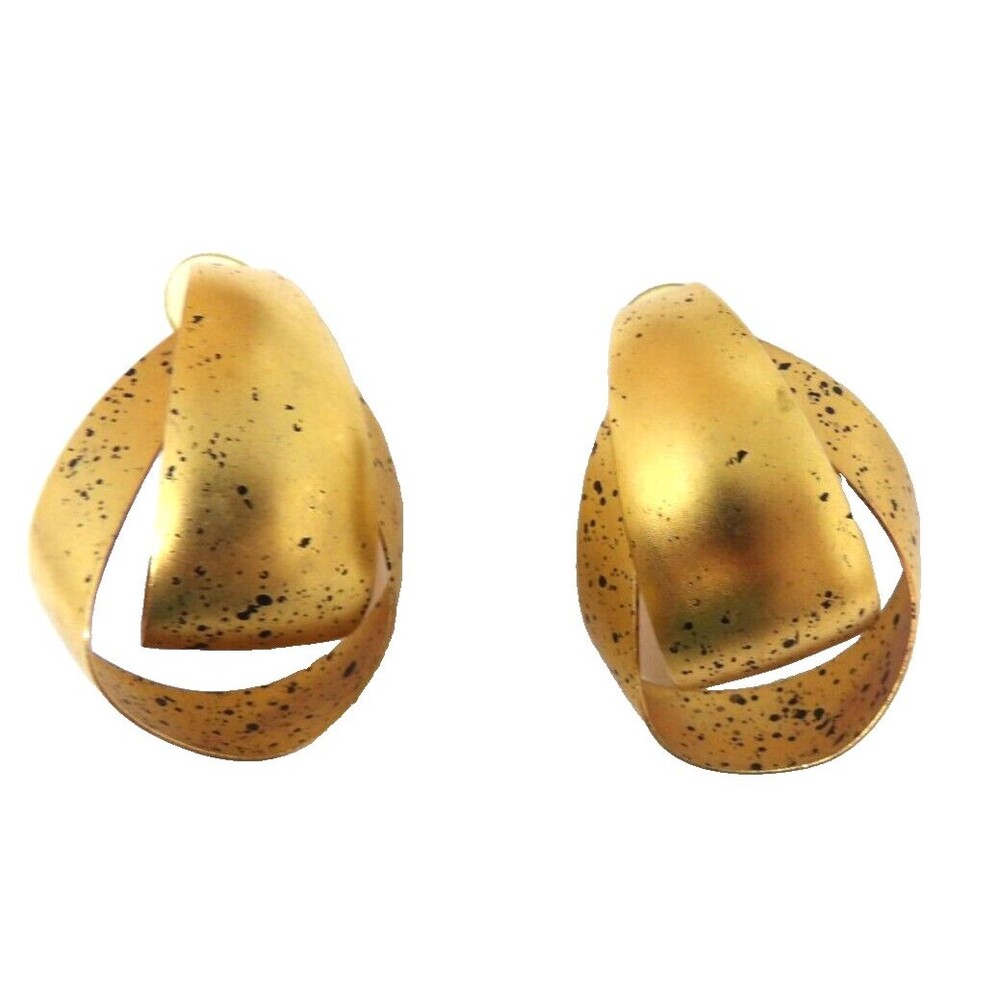 Gold Tone Black Specks Double Loop Chunky Pierced Earrings Fashion Statement VTG